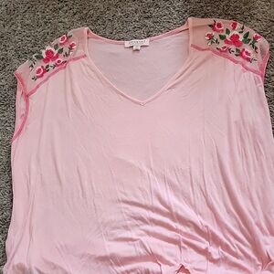 Pink flower embroidered shirt